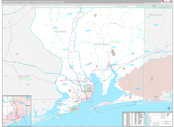 Pensacola-Ferry Pass-Brent, FL Metro Area Wall Map
